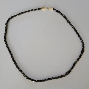 Vintage Black Gold Beaded Twist Necklace 26 Inch Long Sparkle Statement Jewelry